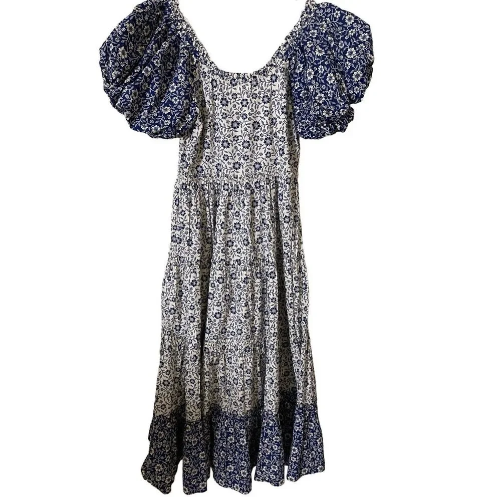 Doen Blue and White Floral Midi Dress - Picture 4 of 16